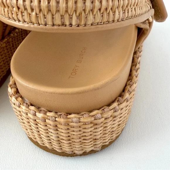 TORY BURCH | Kira Raffia Platform Sport Sandals Double T Logo Resort Summer 8.5 - Picture 10 of 13